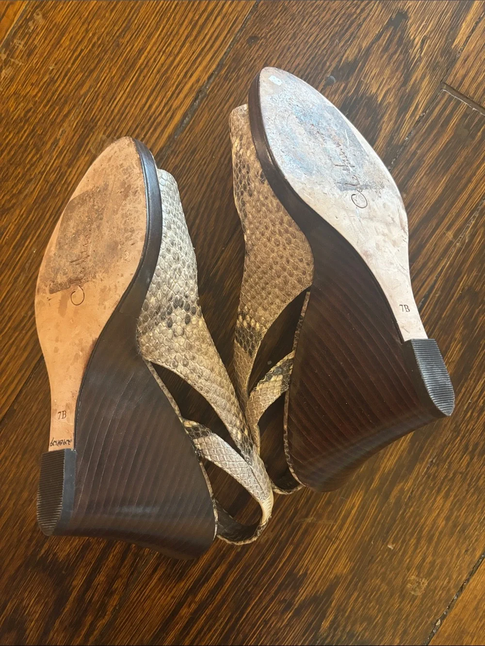 Cole Haan Snake-Print Peep-Toe Wedge Slingbacks - Gray Brown